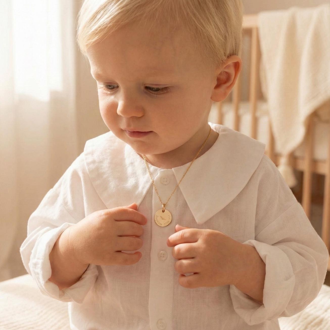 Collana battesimo nome, data e foglia