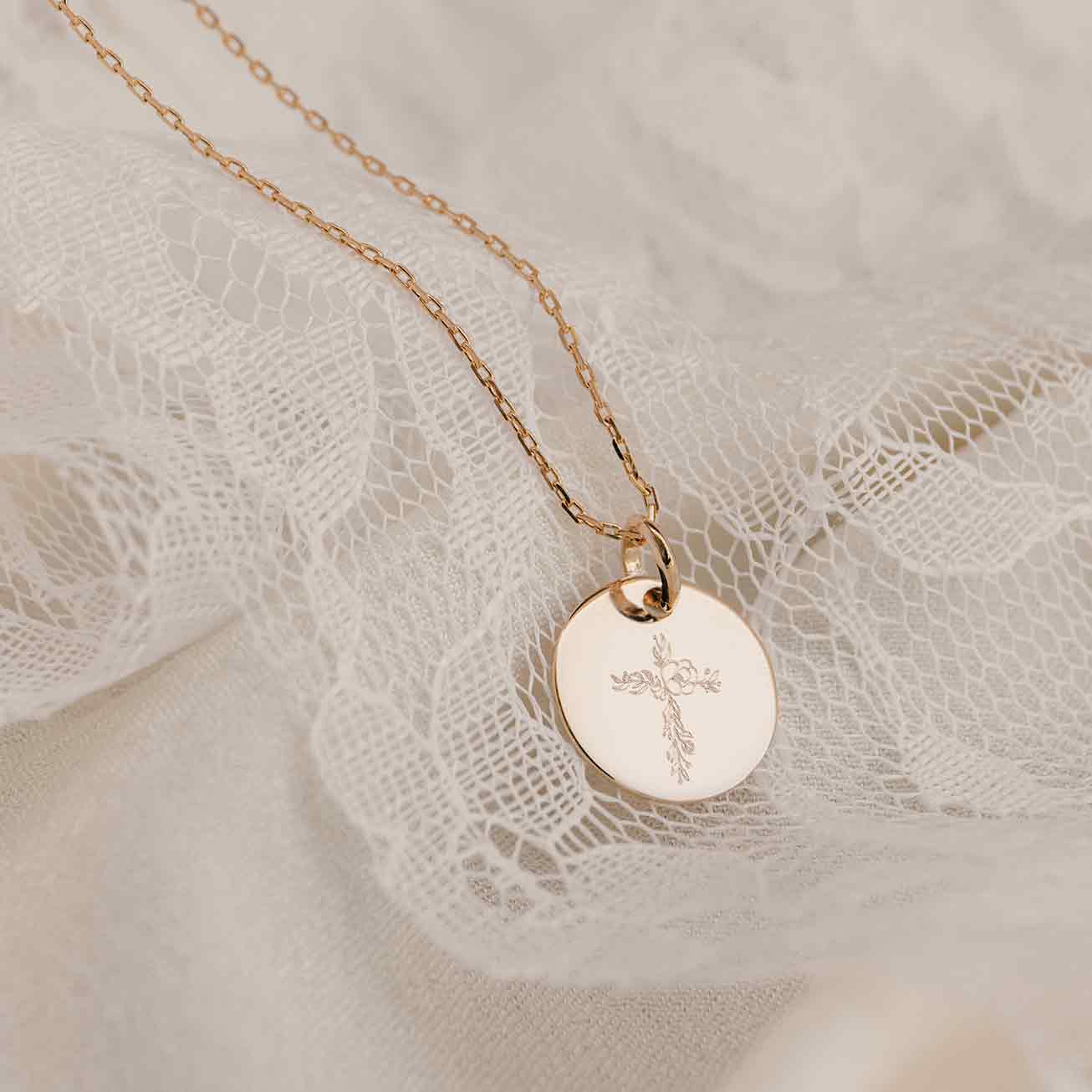 Collana battesimo croce fiorita