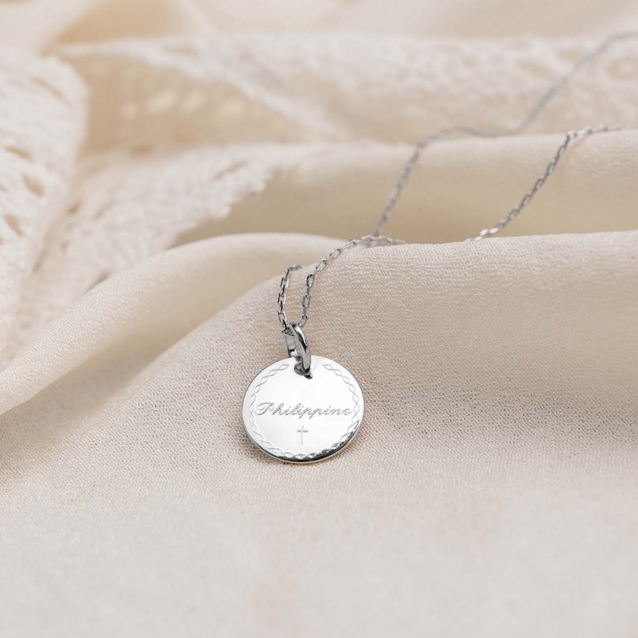 Collana battesimo croce e bordo inciso argento 925