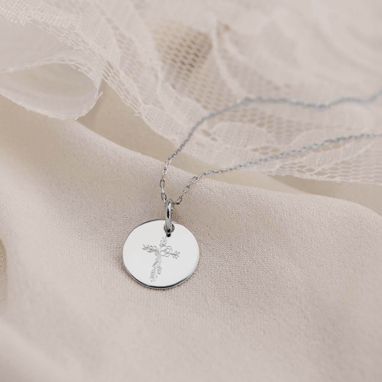 Collana di battesimo croce fiorita argento 925