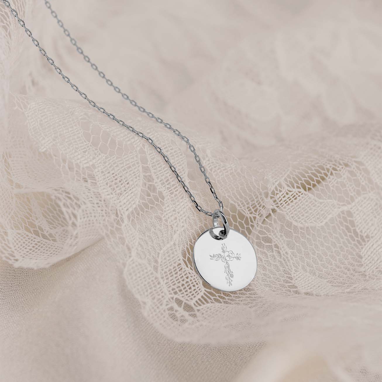 Collana di battesimo croce fiorita argento 925
