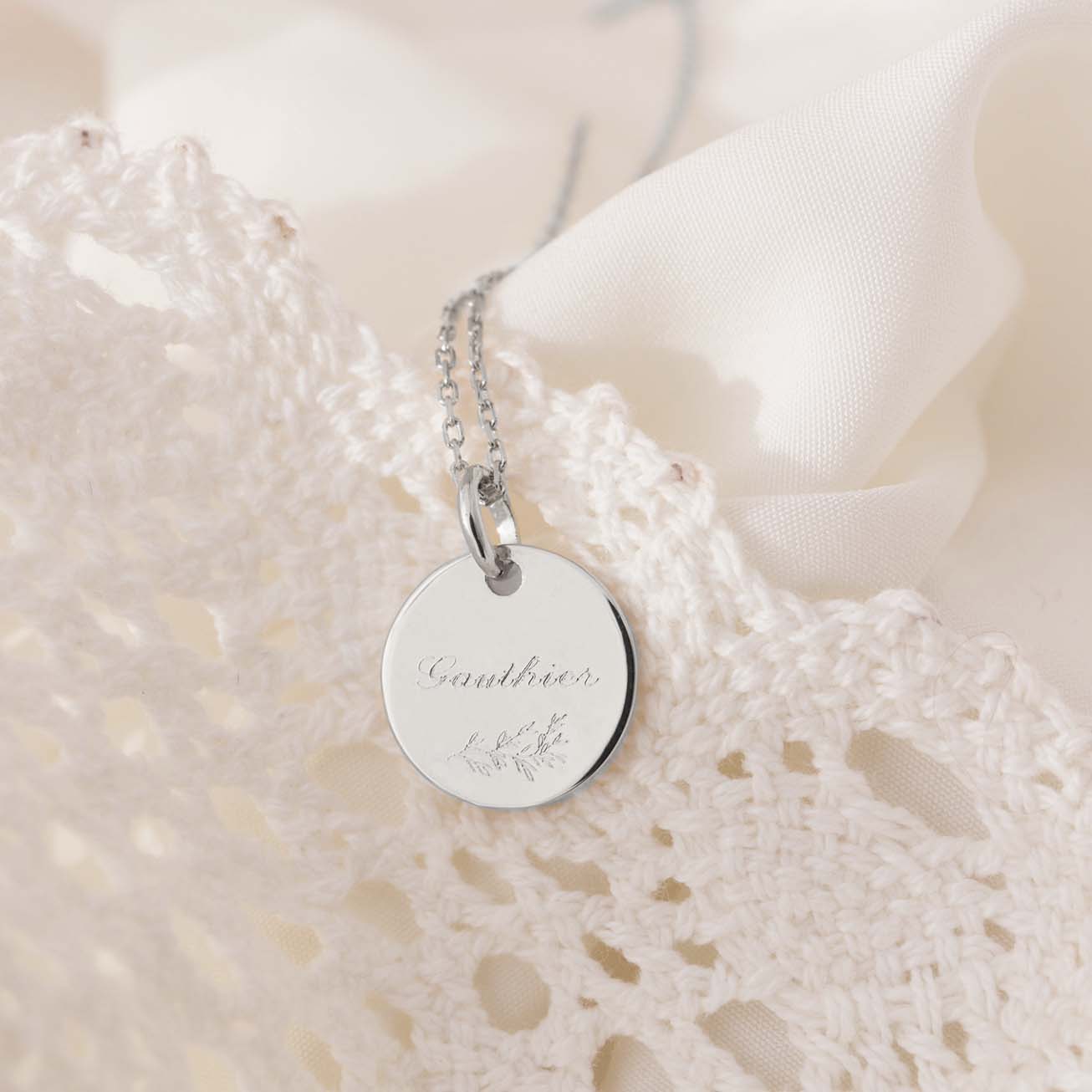 Collana battesimo personalizzata nome foglie argen