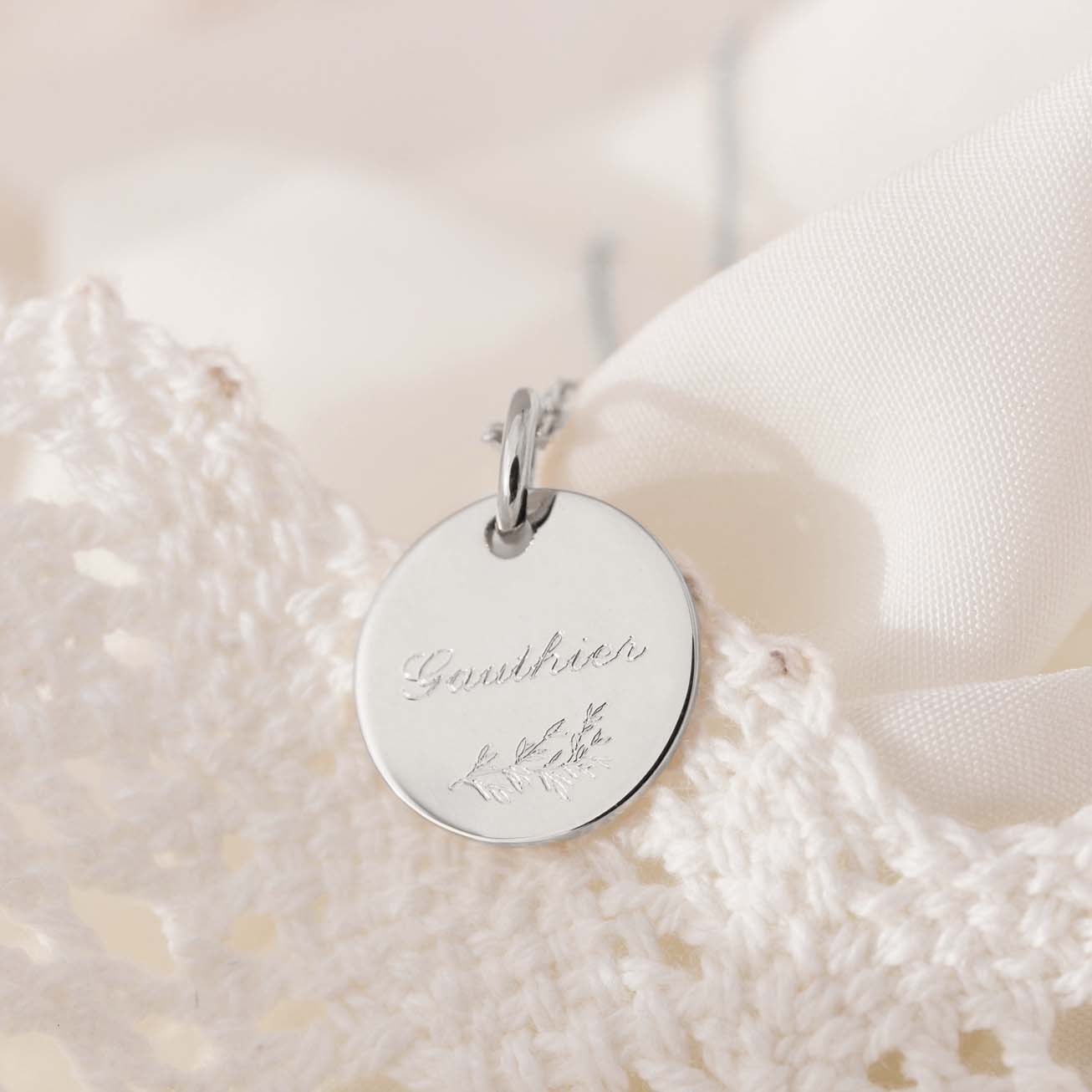 Collana battesimo personalizzata nome foglie argen