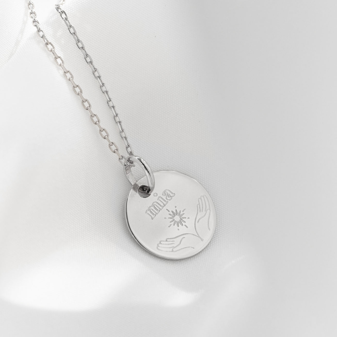 Collana battesimo nome mani aperte argento 925