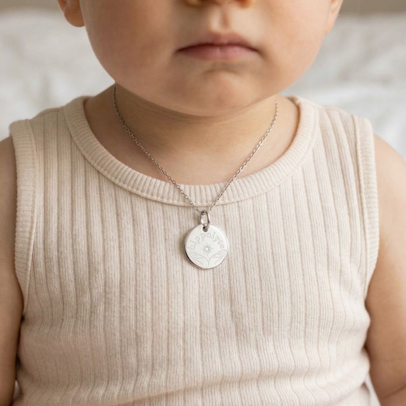 Collana battesimo nome mani aperte argento 925