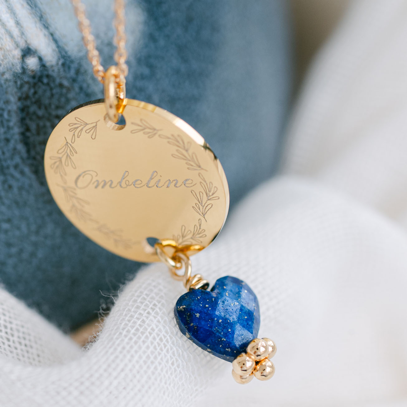 Collana personalizzata nome cuore lapislazzuli nas