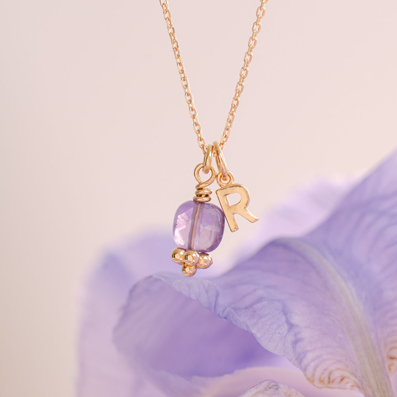 Collana personalizzata iniziale ametista pietra di