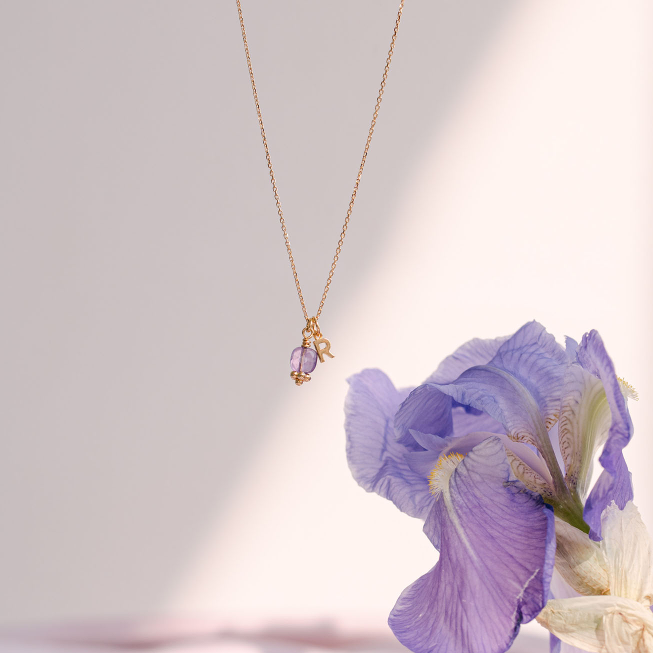 Collana personalizzata iniziale ametista pietra di