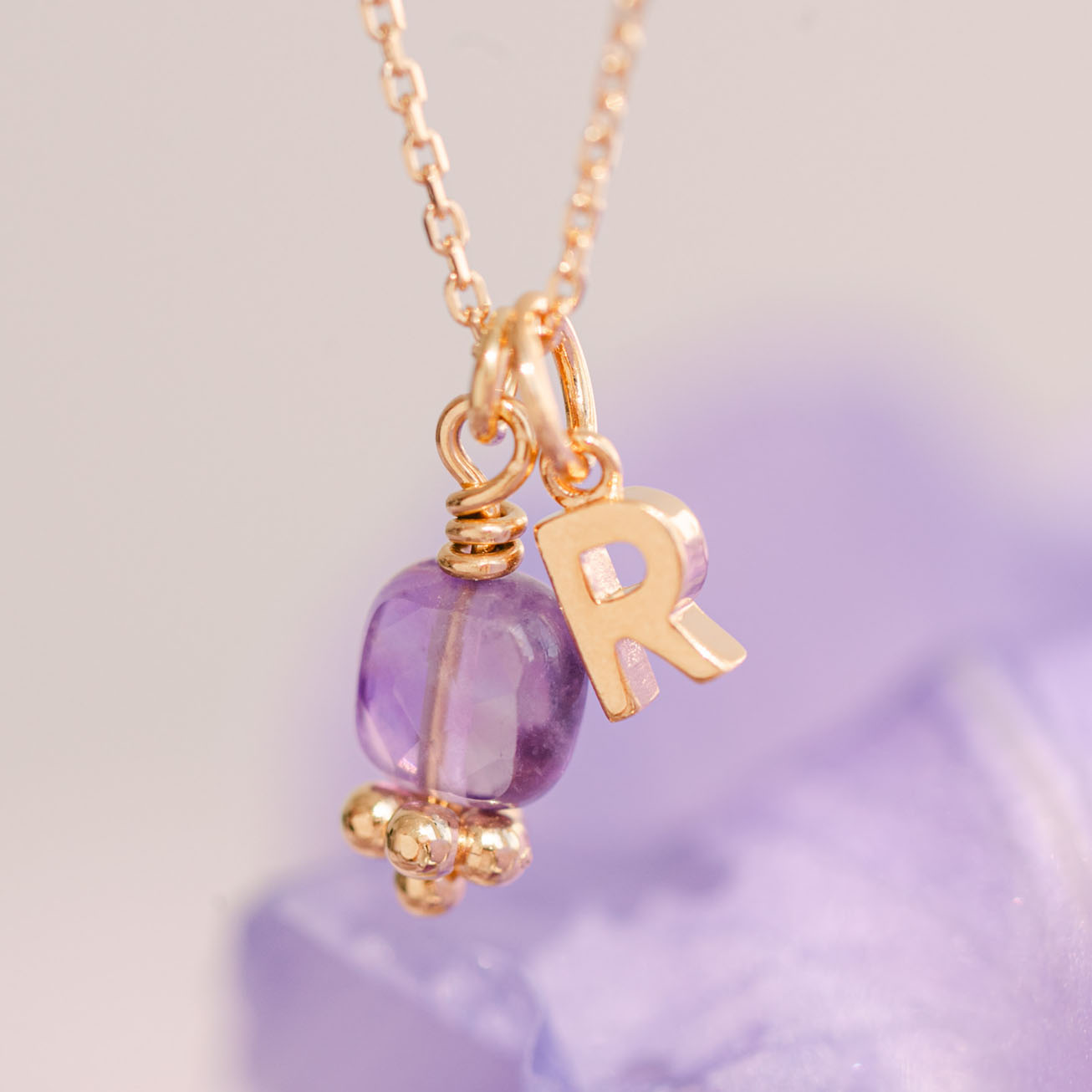 Collana personalizzata iniziale ametista pietra di