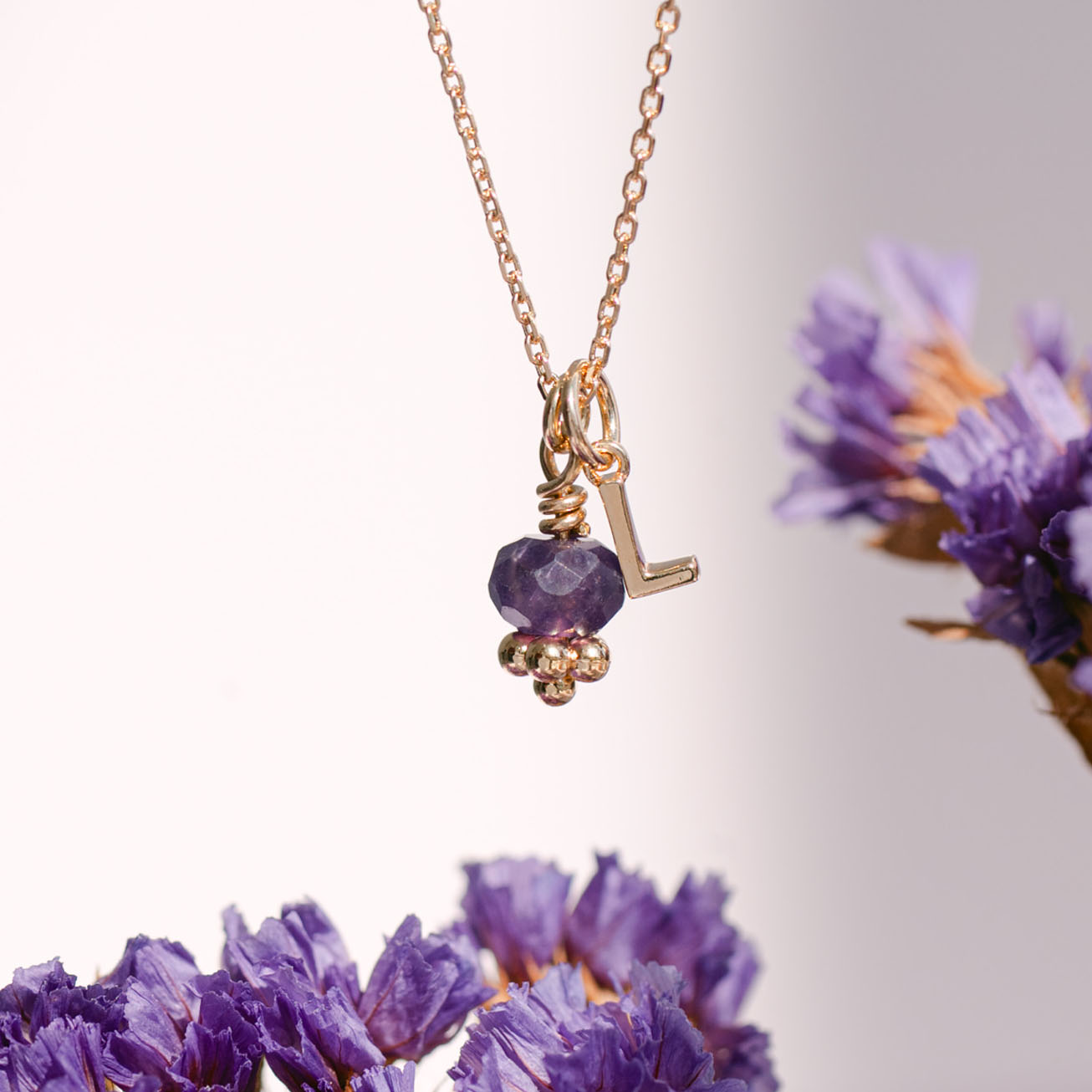 Collana personalizzata iniziale e ametista placcat