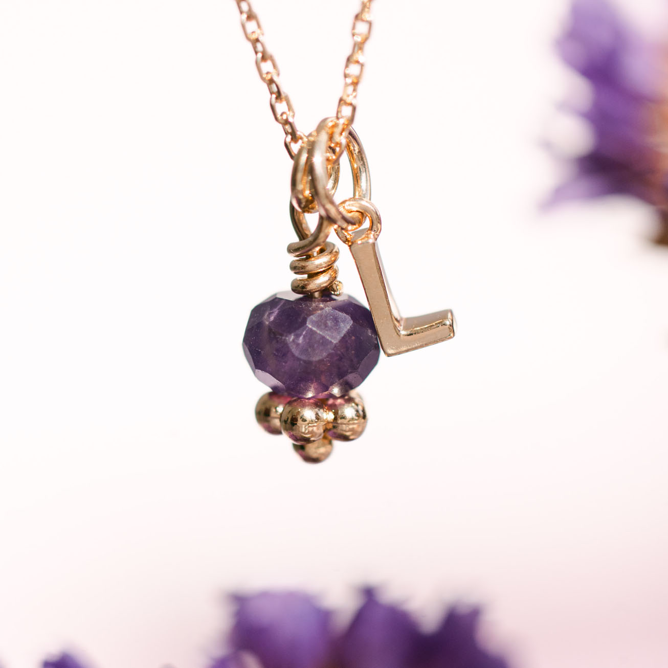 Collana personalizzata iniziale e ametista placcat
