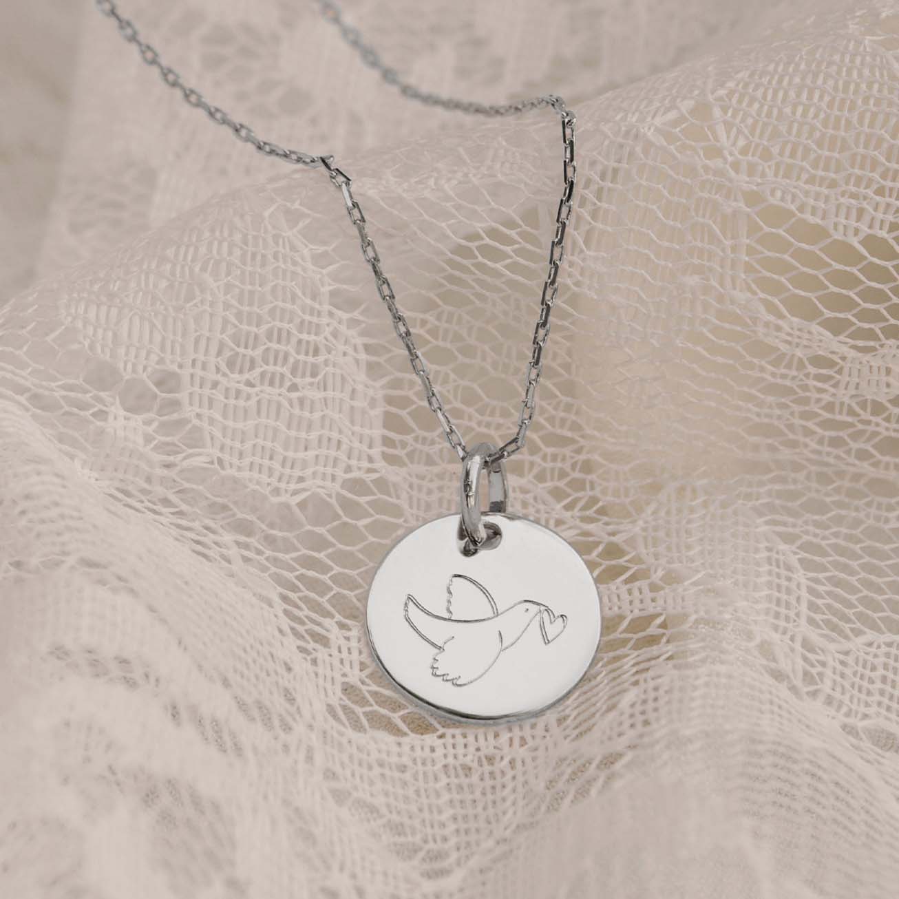 Collana battesimo colomba cuore personalizzata arg