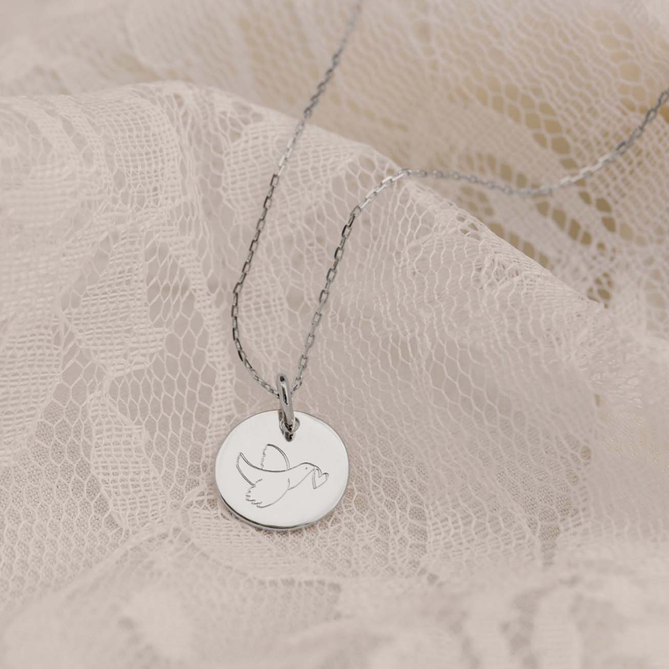 Collana battesimo colomba cuore personalizzata arg