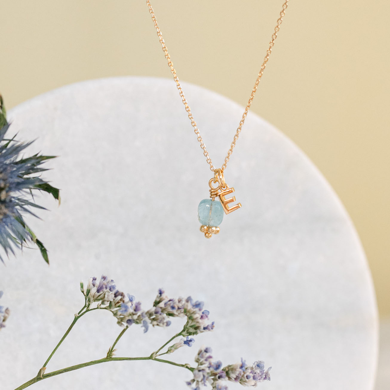 Collana iniziale acquamarina pietra di marzo