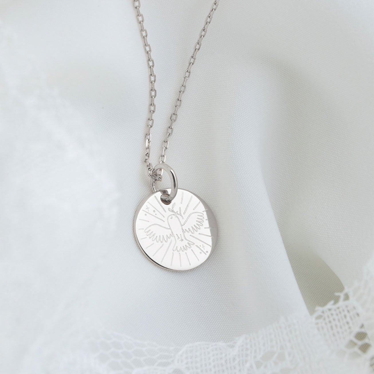 Collana battesimo colomba e ramo argento 925