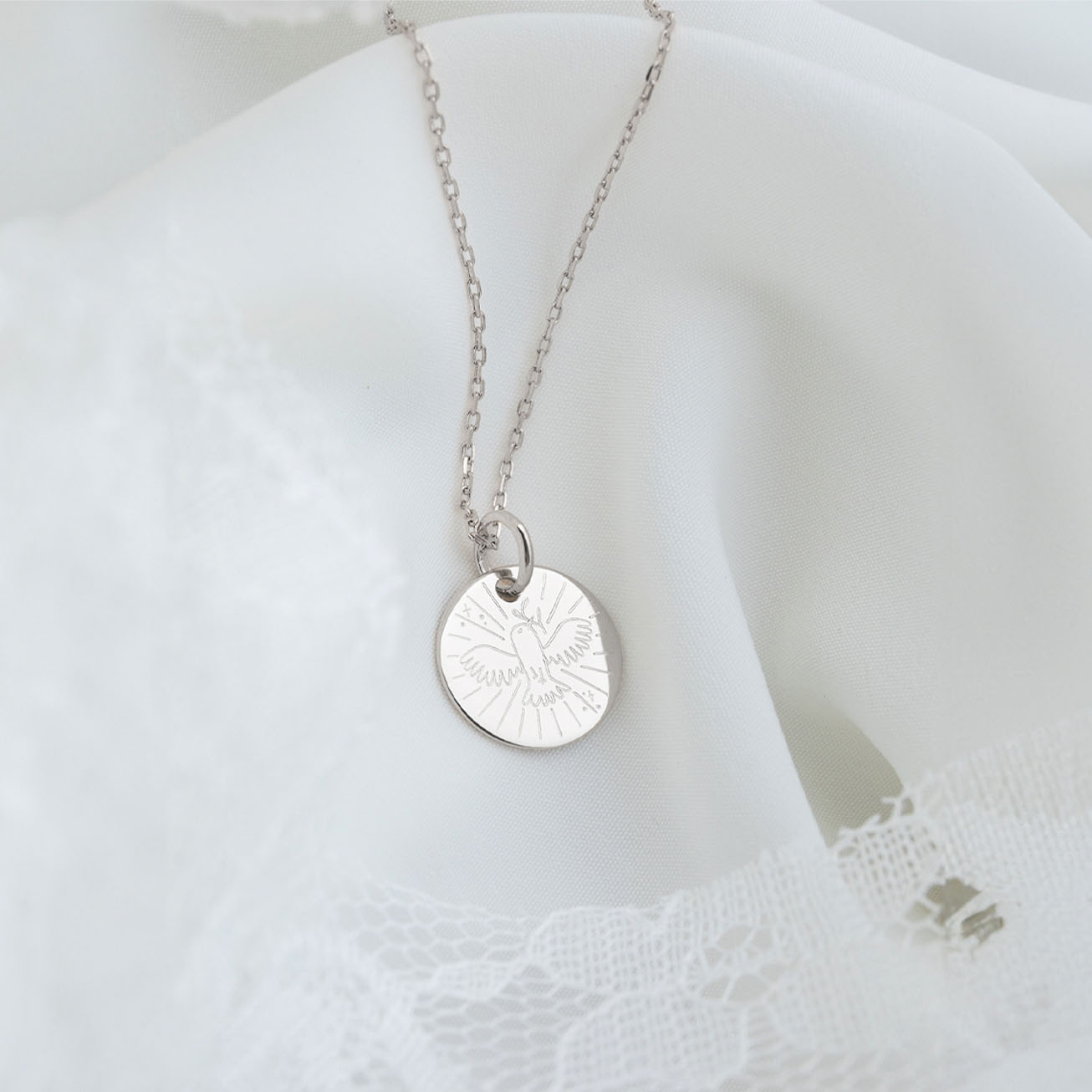 Collana battesimo colomba e ramo argento 925