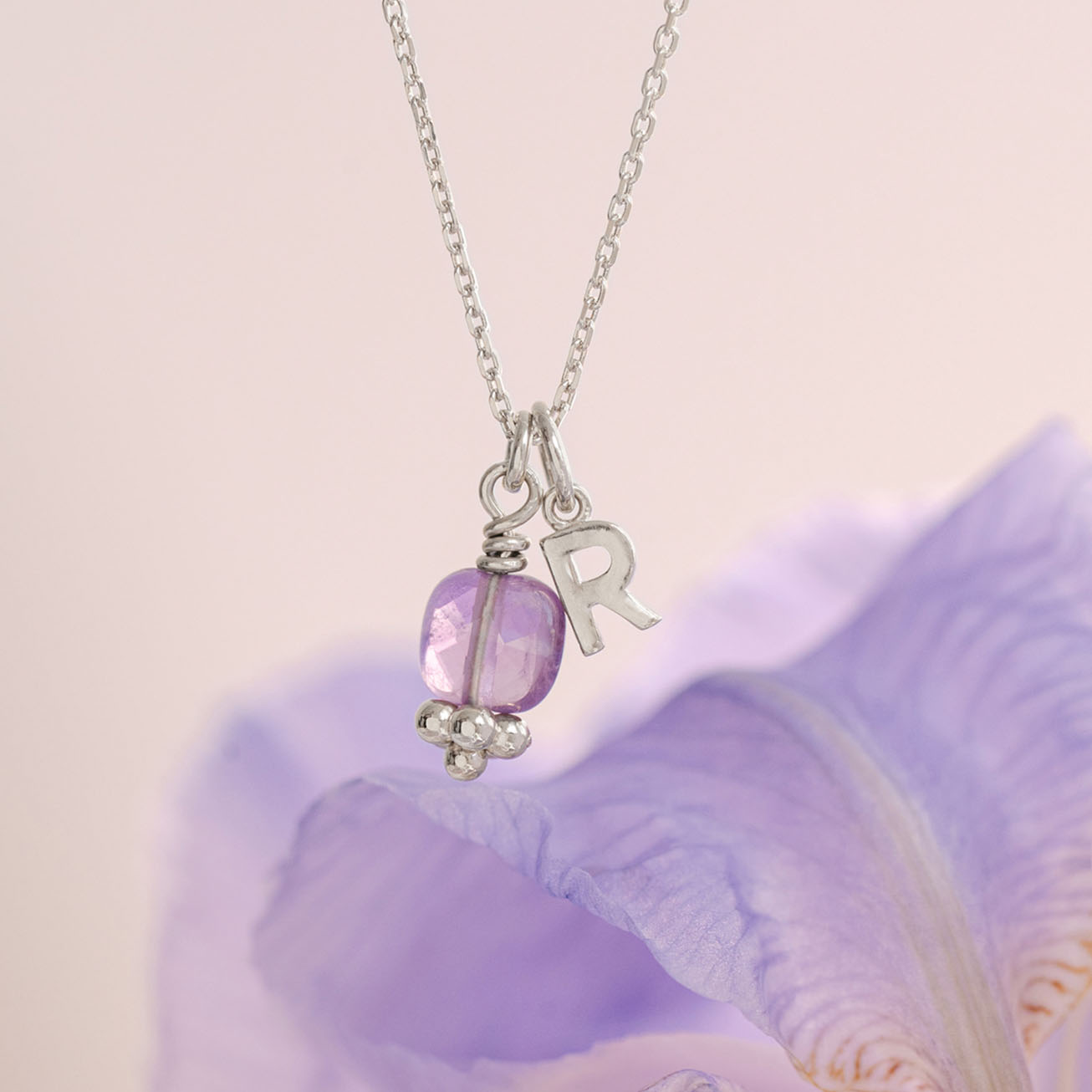 Collana iniziale ametista pietra di febbraio argen