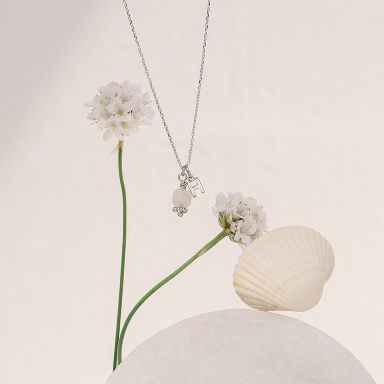 Collana personalizzata iniziale pietra di luna arg