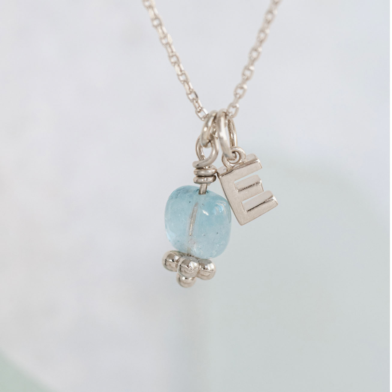 Collana iniziale acquamarina pietra di marzo argen