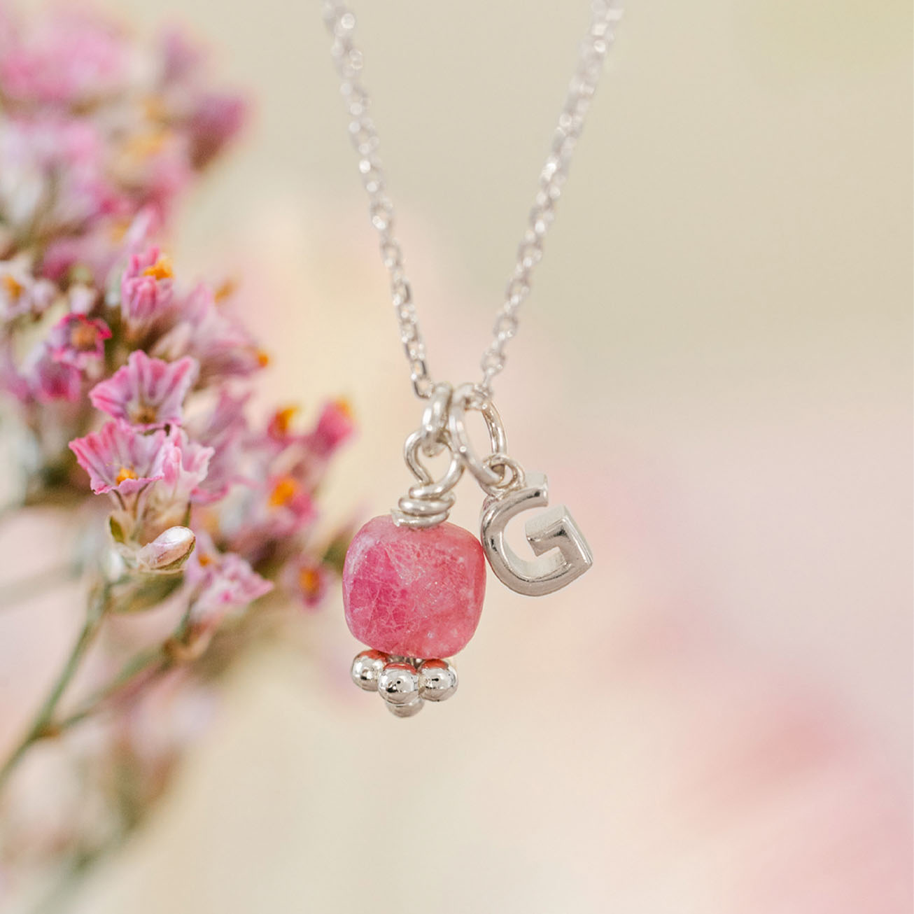 Collana personalizzata rubino iniziale argento