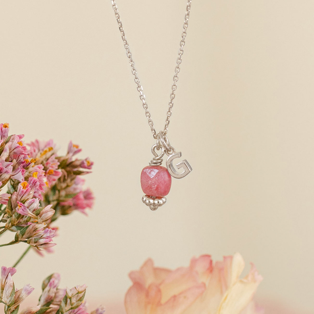 Collana personalizzata rubino iniziale argento