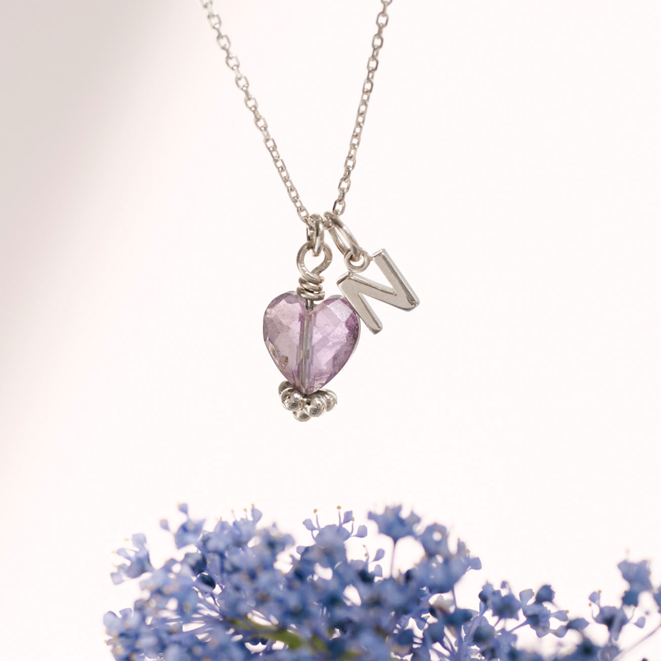 Collana iniziale pietra di nascita ametista cuore 