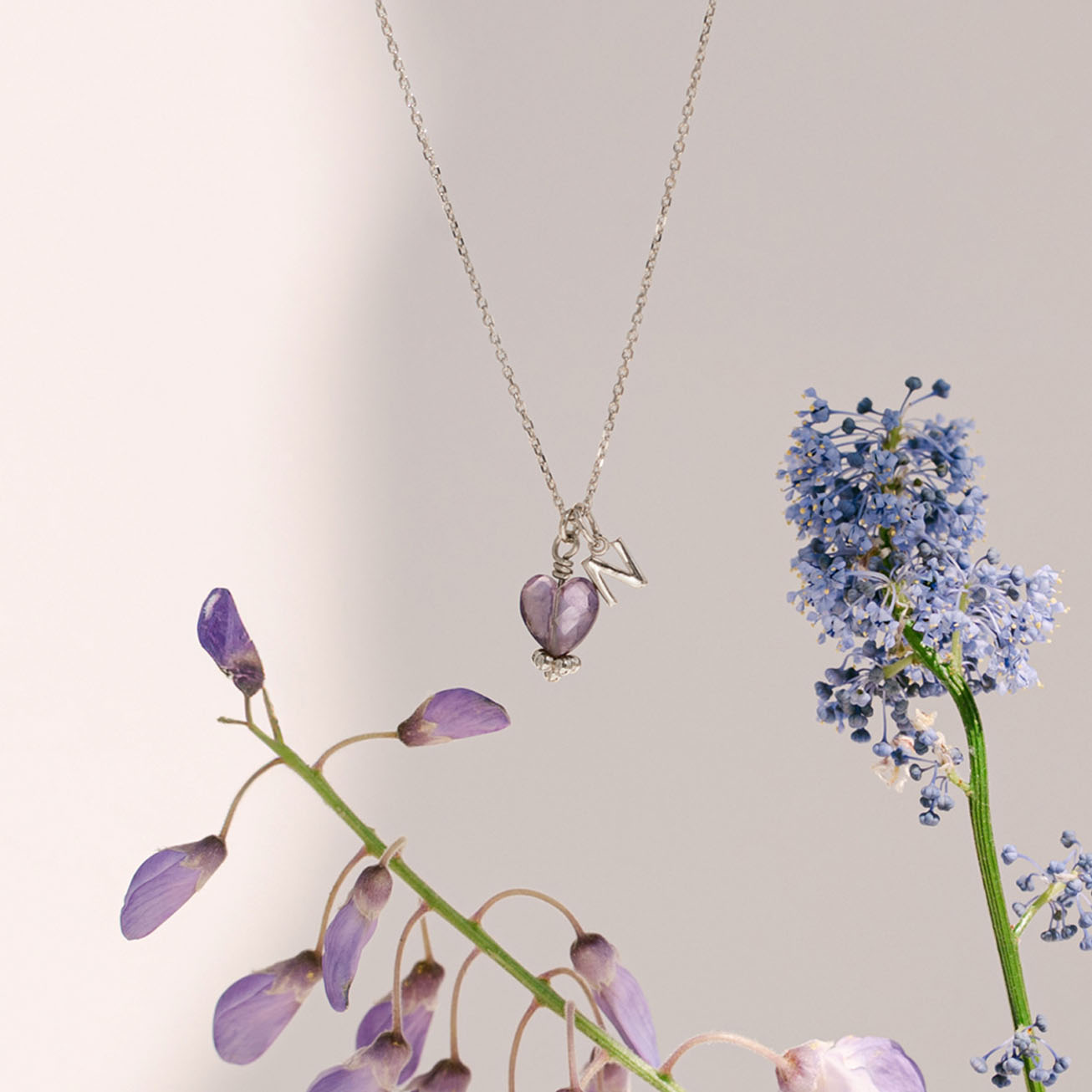 Collana iniziale pietra di nascita ametista cuore 