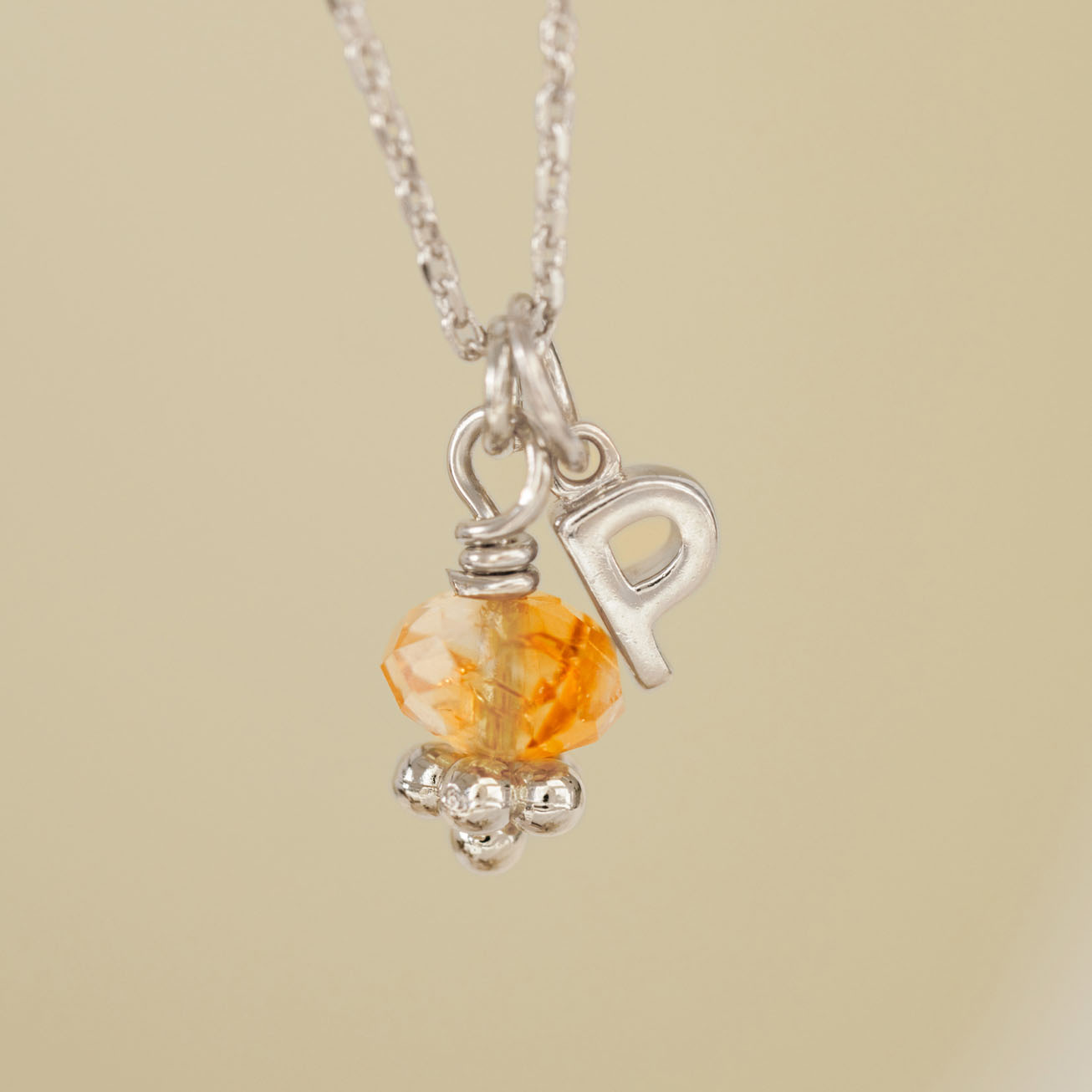 Collana pietra citrino e iniziale argento 925