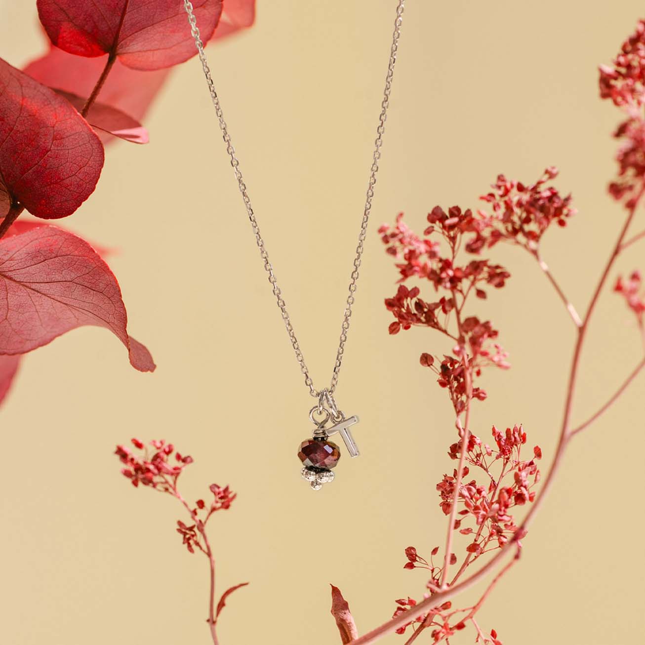 Collana personalizzata granata iniziale argento 92