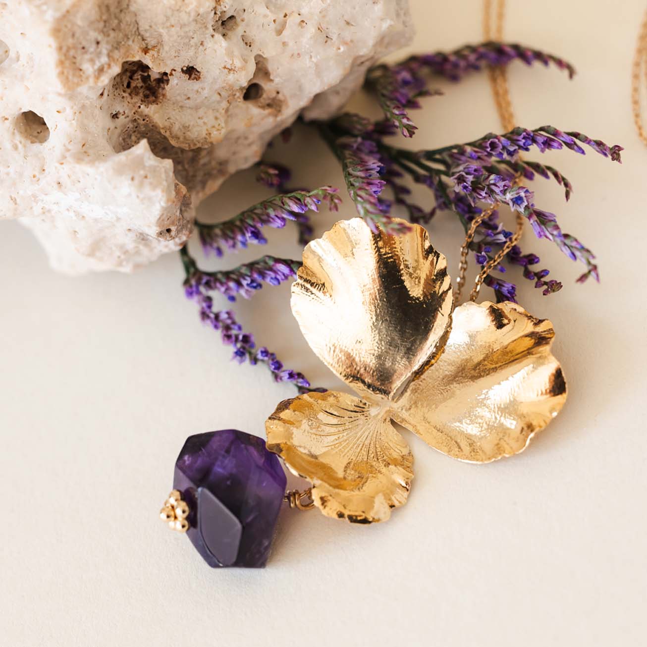 Collana viola del pensiero e ametista